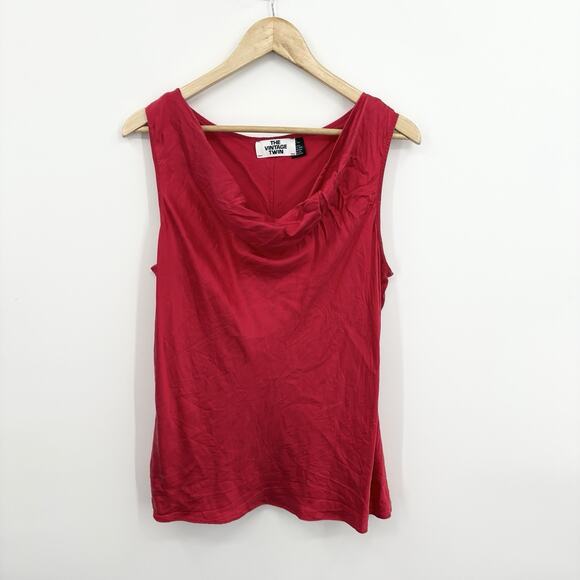 Vintage Y2K Silk Top Large Satin Red Cowl Neck Bias Slinky Grunge Vamp Glam 90s - Picture 1 of 6